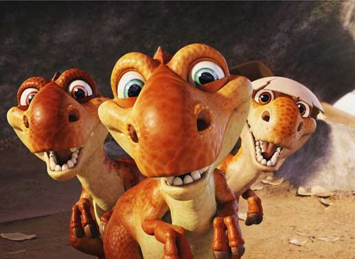 Sids "Pflegekinder", drei kleine Tyrannosaurus Rex, entziehen sich jeder Kontrolle und verursachen einen riesiges Chaos in der Herde. Bild: Sender
