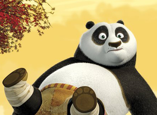 Meister Shifu (unten) sucht nach Mitteln und Wegen, um dem ungelenkigen Pandabären Po (oben) die Kunst des Kung Fu-Kampfes beizubringen ... Bild: Sender / Paramount Pictures