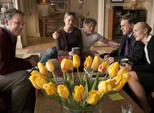 Roman Polanski (Mitte) inszeniert seine vier Darsteller John C. Reilly, Jodie Foster, Christoph Waltz und Kate Winslet. Bild: Constantin