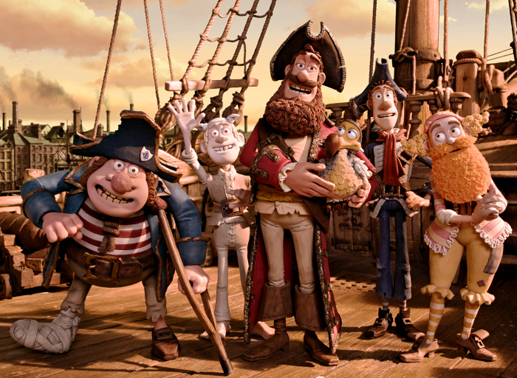 Der Pirat mit Gicht, der Albino-Pirat, der Piratenkapitän (Originalstimme: Hugh Grant), der Pirat mit Schal, und der überraschend kurvenreiche Pirat. Bild: Sony