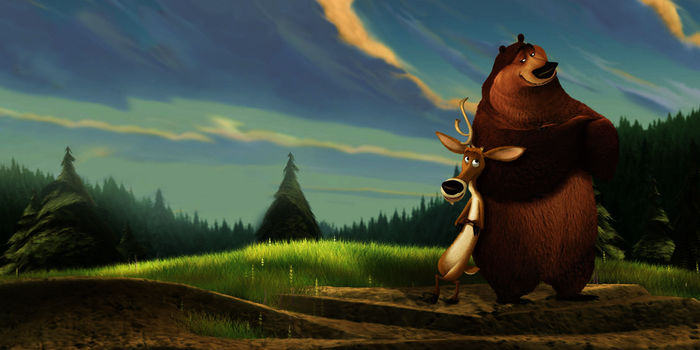 Hirsch Elliot (l.) und Grizzly-Bär Boog. Bild: Sender/ 2015 Sony Pictures Animation Inc.