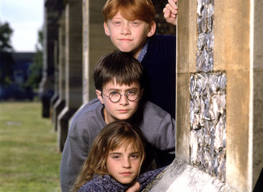 Rupert Grint, Daniel Radcliffe und Emma Watson. Bild: Sender / © Warner Bros. Ent. 
Harry Potter Publishing Rights © J.K.R.