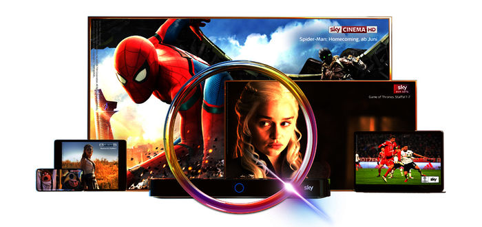 Collage (Spiderman/Game of Thrones/Fußball/Westworld/Ich – Einfach unverbesserlich 3). Bild: Sky