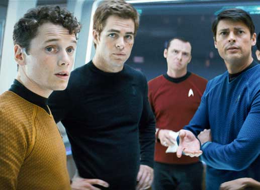 Das neue Team der Enterprise: Anton Yelchin (Chekov), Chris Pine (James T. Kirk), Karl Urban (Dr. McCoy), John Cho (Sulu). Bild: Sender