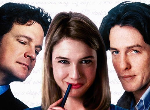 Mark Darcy (Colin Firth), Bridget Jones (Renée Zellweger), Daniel Cleaver (Hugh Grant). Bild: VOX/JM