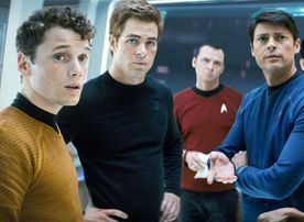 Anton Yelchin (Chekov), Chris Pine (James T. Kirk), Karl Urban (Dr. McCoy). Bild: Sender