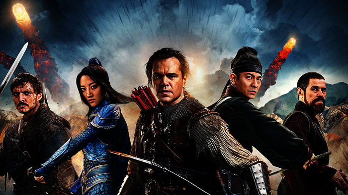 Pero Tovar (Pedro Pascal), Lin Mae (Jing Tian), William Garin (Matt Damon), Stratege Wang (Andy Lau) und Sir Ballard (Willem Dafoe). Bild: Sender / TVNOW / 2016 Legendary Pictures and Monolith Productions US, LLC.